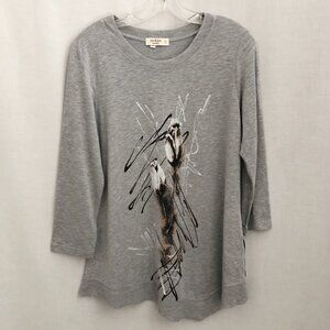 Jess & Jane Tulip Print Asymmetric Top Pullover NWT